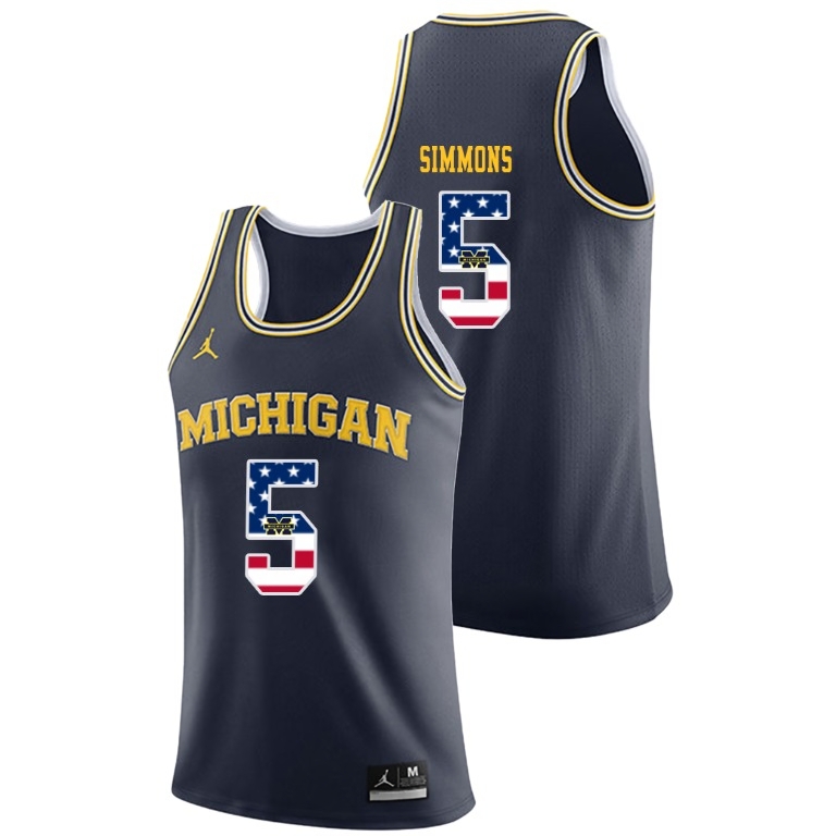 Michigan Wolverines Men's NCAA Jaaron Simmons #5 Navy Jordan Brand USA Flag College Basketball Jersey NVX5649RT